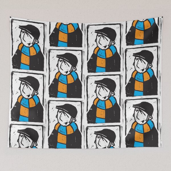 Item preview, Classic Football Fan Illustration | Retro Terrace Supporter | Orange & Blue Scarf - Lino designed and sold by GWARTGB.