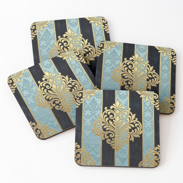 Item preview, Sky Blue, Midnight Blue Antiqued Striped & Gold Damask designed and sold by DesignsByPrnces.