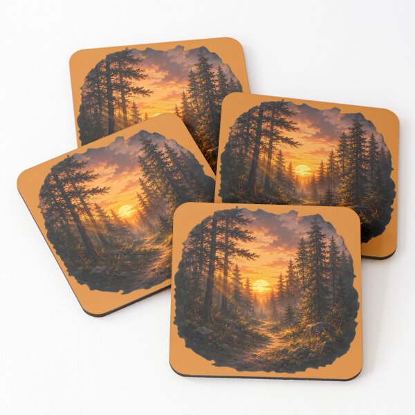 Item preview, Sunset Forest Path – Golden Light Through the Pines designed and sold by PureHarmonyArt.