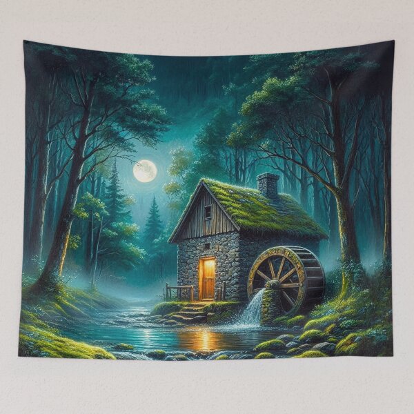 Item preview, Misty Teal Moonlight Watermill designed and sold by dougkeder.