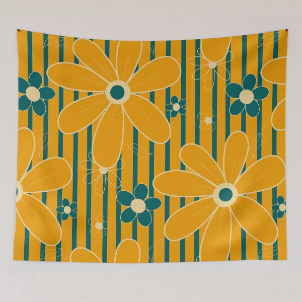 Item preview, Green stripes in a yellow field with yellow flowers 9B designed and sold by StefanStudioArt.