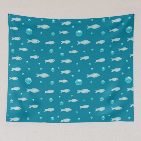 Item preview, Watercolor sea animals Blue Fish Ocean Sea Bubbles Minimalist Aesthetic designed and sold by Art IN Pack.
