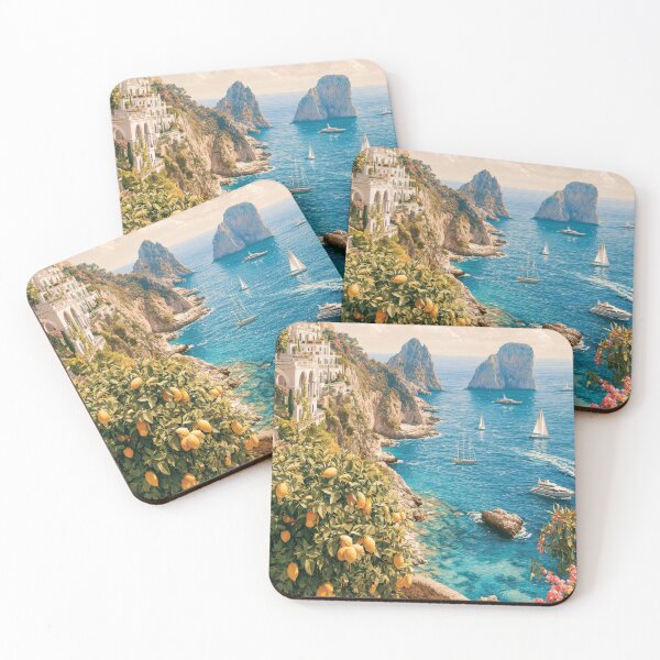 Item preview, Capri Italy Coastal Landscape | Mediterranean Travel Illustration | Italian Riviera Wall Art designed and sold by NelenaArt.