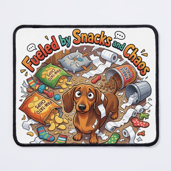 Item preview, Fueled by Snacks and Chaos Funny Dachshund Shirt | Cute Doxie Life Cartoon Design designed and sold by jgoteiner.