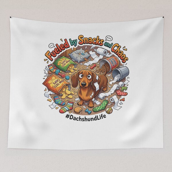 Item preview, Fueled by Snacks and Chaos Funny Dachshund Shirt | Cute Doxie Life Cartoon Design designed and sold by jgoteiner.
