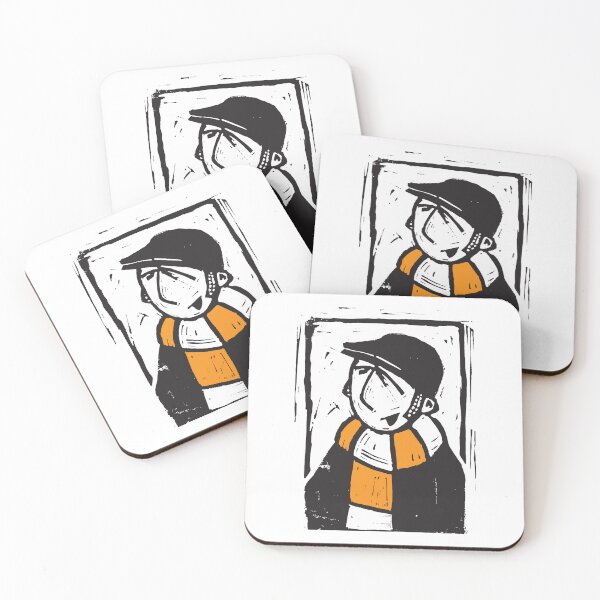 Item preview, Classic Football Fan Illustration | Retro Terrace Supporter | Orange & White Scarf - Lino designed and sold by GWARTGB.