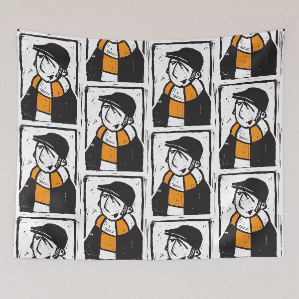 Item preview, Classic Football Fan Illustration | Retro Terrace Supporter | Orange & White Scarf - Lino designed and sold by GWARTGB.