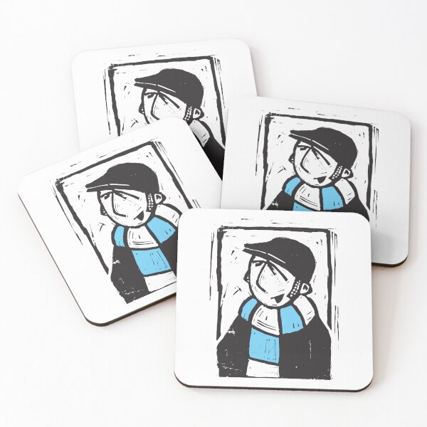 Item preview, Classic Football Fan Illustration | Retro Terrace Supporter | Sky Blue & White Scarf - Lino designed and sold by GWARTGB.