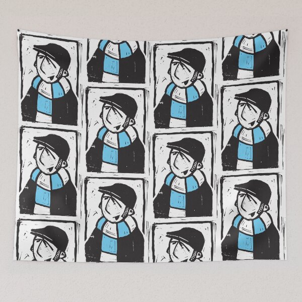 Item preview, Classic Football Fan Illustration | Retro Terrace Supporter | Sky Blue & White Scarf - Lino designed and sold by GWARTGB.
