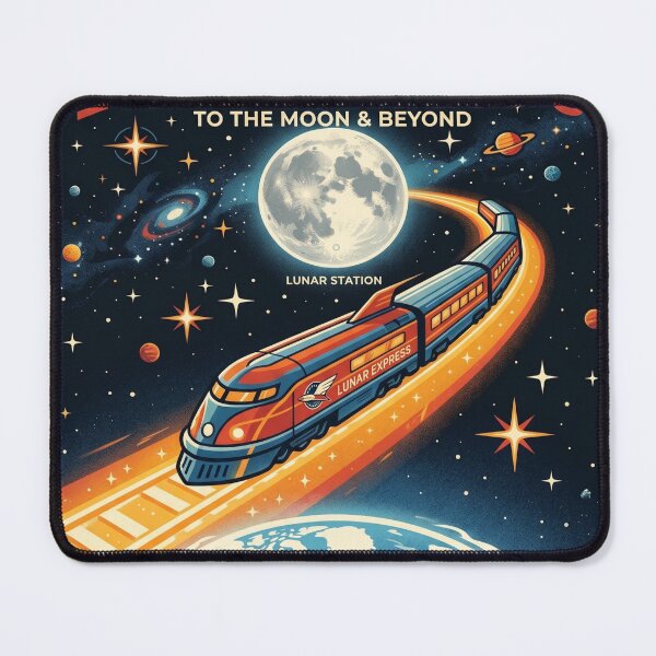 Item preview, Lunar Express Cosmic Highway Space Train Moon Retro Travel Poster Art Print designed and sold by Void and Neon.