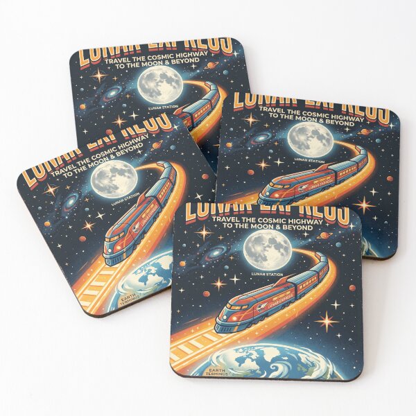 Item preview, Lunar Express Cosmic Highway Space Train Moon Retro Travel Poster Art Print designed and sold by Void and Neon.
