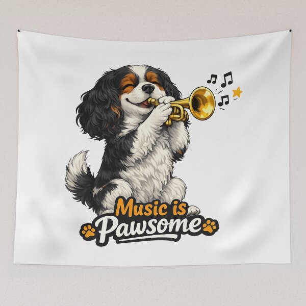 Item preview, Music is Pawsome Trumpet Tri Cavalier designed and sold by SpottyRainbow.