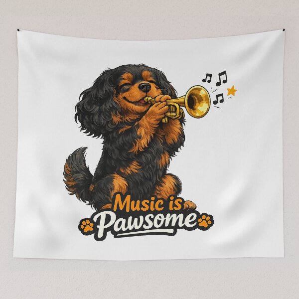 Item preview, Music is Pawsome Trumpet Black and Tan Cavalier designed and sold by SpottyRainbow.