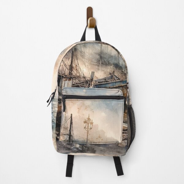 Item preview, Abandoned Harbor Watercolor with Golden Traces designed and sold by sigmaartstudio.