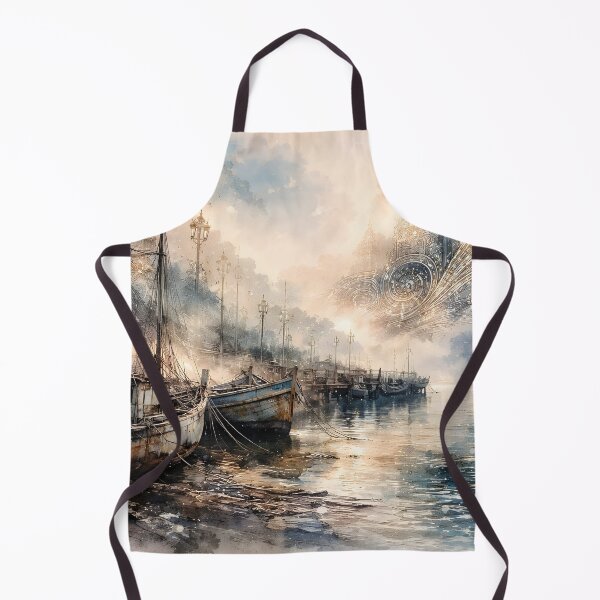Item preview, Abandoned Harbor Watercolor with Golden Traces designed and sold by sigmaartstudio.