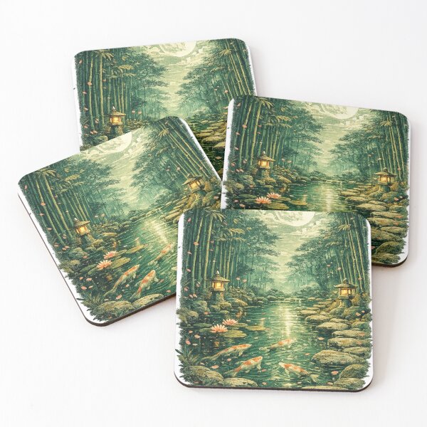 Item preview, Moonlit Bamboo Forest Koi Pond - Asian Fantasy designed and sold by irfanshikh.