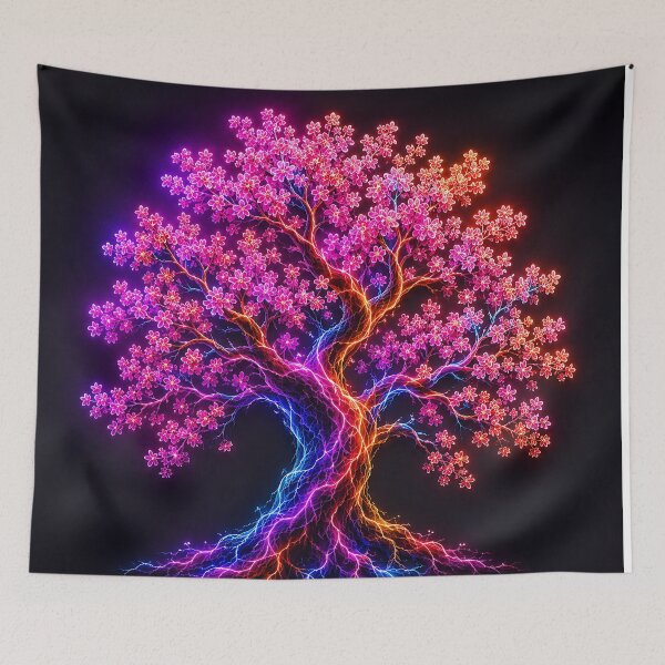 Item preview, Electric Bloom Tree – Neon Cherry Blossom Art designed and sold by Aureva Arts Shop.