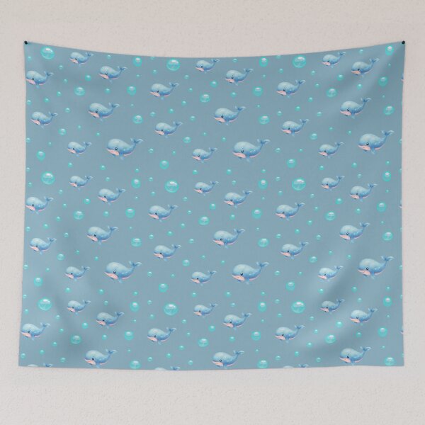 Item preview, Sea Life Cute Blue Watercolor Whales Floating Bubbles Ocean Aesthetic designed and sold by Art IN Pack.