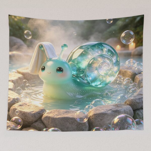 Item preview, The Spa Snail - Emerald Snail Relaxing in a Magical Hot Spring designed and sold by ABYSSLAB.