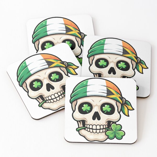 Item preview, St Patricks Day Irish Rasta skull  four leaf lucky  graphic designed and sold by ArtDesignTp.