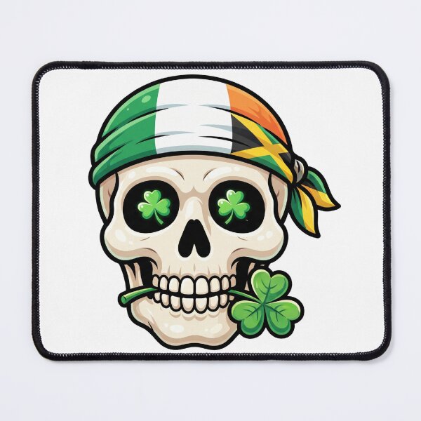 Item preview, St Patricks Day Irish Rasta skull four leaf lucky graphic designed and sold by ArtDesignTp.