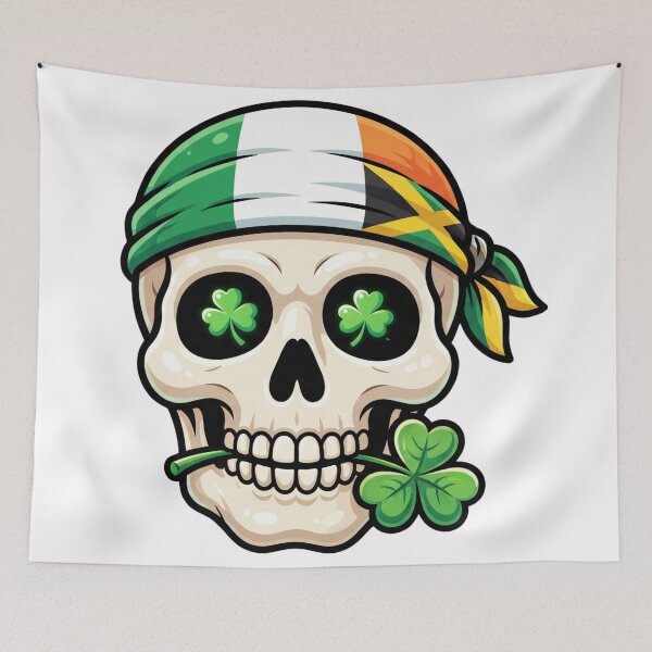 Item preview, St Patricks Day Irish Rasta skull  four leaf lucky  graphic designed and sold by ArtDesignTp.
