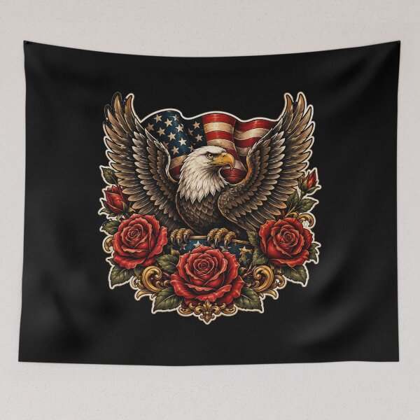 Item preview, Neo Traditional Eagle and Red Roses designed and sold by pohapoha181.