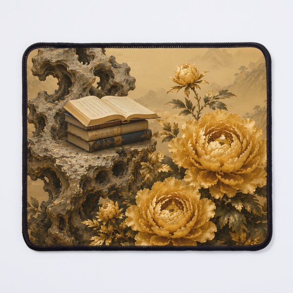 Item preview, Korean Vintage Scholar Rock Wall Art - Golden Peony and Ancient Books designed and sold by K-Tradition.