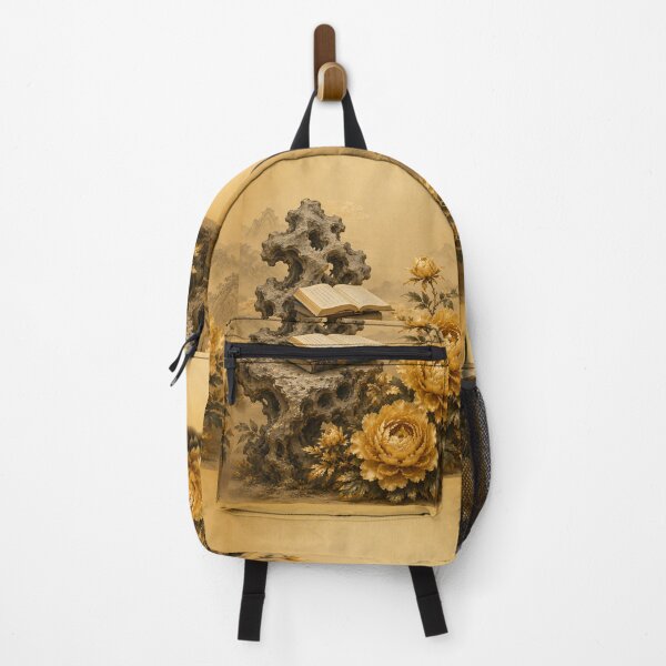 Item preview, Korean Vintage Scholar Rock Wall Art - Golden Peony and Ancient Books designed and sold by K-Tradition.