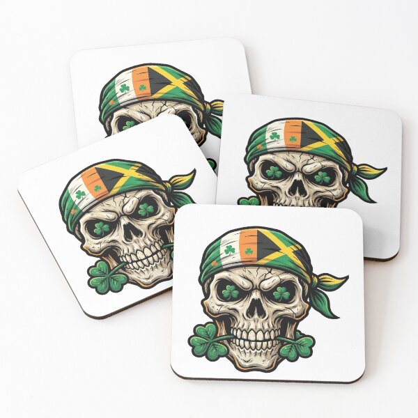 Item preview, St Patricks Day Irish Rasta Skull lucky clover rasta skull designed and sold by ArtDesignTp.