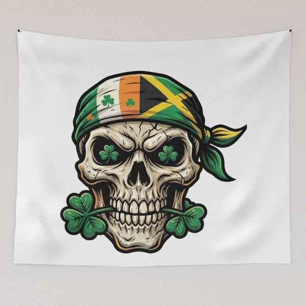 Item preview, St Patricks Day Irish Rasta Skull lucky clover rasta skull designed and sold by ArtDesignTp.