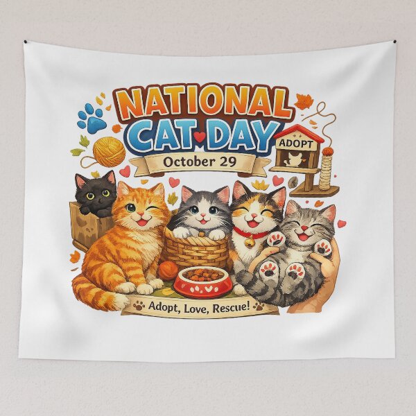 Item preview, National Cat Day October 29 Adopt Love Rescue Cats Illustration designed and sold by an9beac.