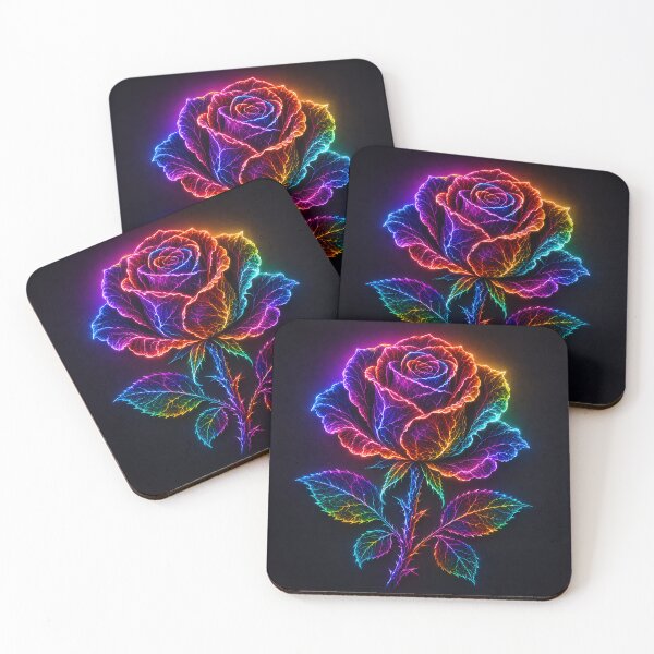 Item preview, Neon Rainbow Rose Glowing Fractal Flower Art designed and sold by Aureva Arts Shop.