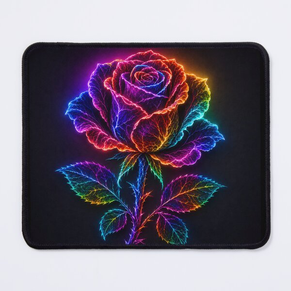 Item preview, Neon Rainbow Rose Glowing Fractal Flower Art designed and sold by Aureva Arts Shop.