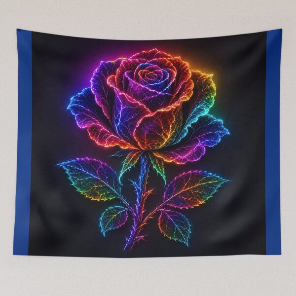 Item preview, Neon Rainbow Rose Glowing Fractal Flower Art designed and sold by Aureva Arts Shop.
