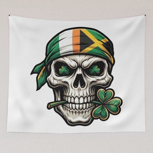 Item preview, Funny St Patricks Day Irish Rasta Skull lucky clover designed and sold by ArtDesignTp.