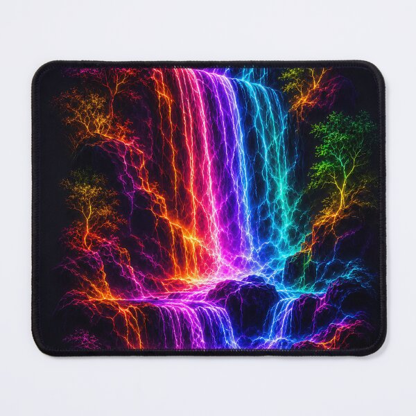 Item preview, Neon Rainbow Waterfall — Glowing Fantasy Landscape designed and sold by Aureva Arts Shop.