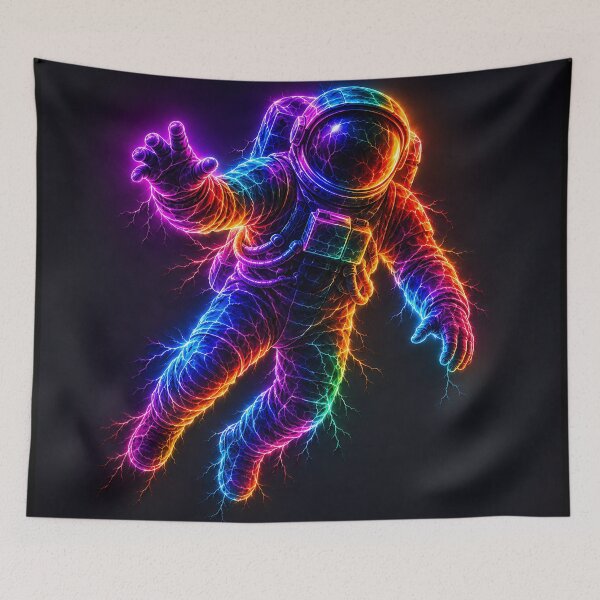 Item preview, Neon Lightning Astronaut Electric Space Art designed and sold by Aureva Arts Shop.