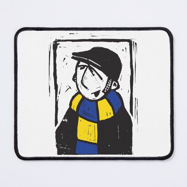 Item preview, Classic Football Fan Illustration | Retro Terrace Supporter | Sky Blue & Yellow Scarf - Lino designed and sold by GWARTGB.