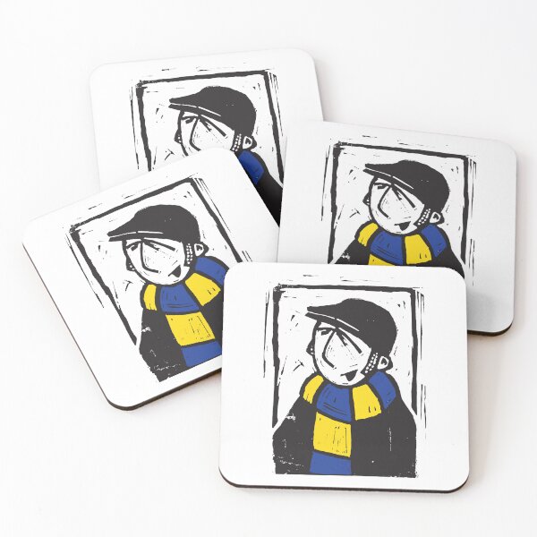 Item preview, Classic Football Fan Illustration | Retro Terrace Supporter | Sky Blue & Yellow Scarf - Lino designed and sold by GWARTGB.