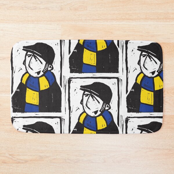 Item preview, Classic Football Fan Illustration | Retro Terrace Supporter | Sky Blue & Yellow Scarf - Lino designed and sold by GWARTGB.