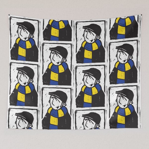 Item preview, Classic Football Fan Illustration | Retro Terrace Supporter | Sky Blue & Yellow Scarf - Lino designed and sold by GWARTGB.