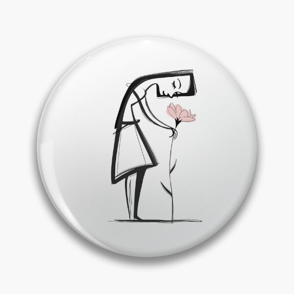 Item preview, Minimalist Sad Girl With Pink Flower Line Drawing Emotional Aesthetic designed and sold by yoddel.
