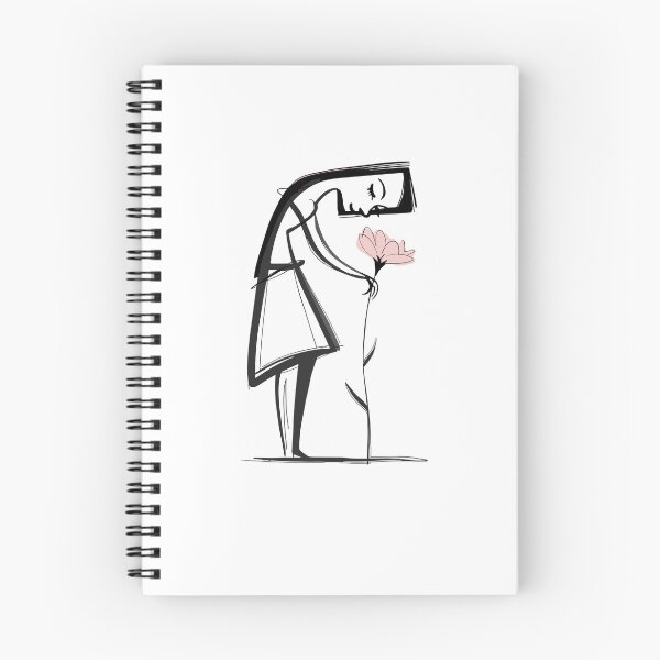 Item preview, Minimalist Sad Girl With Pink Flower Line Drawing Emotional Aesthetic designed and sold by yoddel.