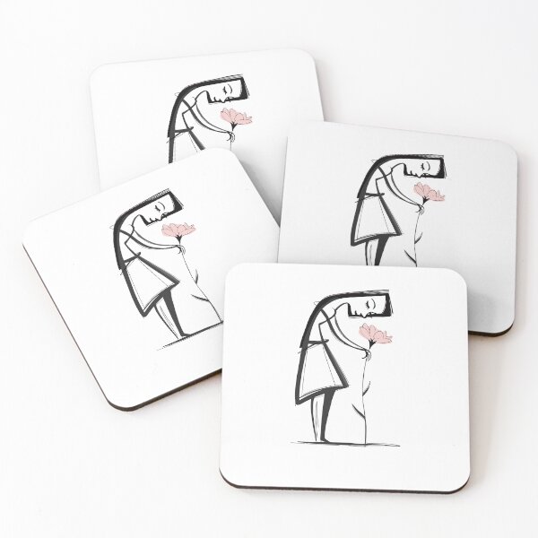 Item preview, Minimalist Sad Girl With Pink Flower Line Drawing Emotional Aesthetic designed and sold by yoddel.