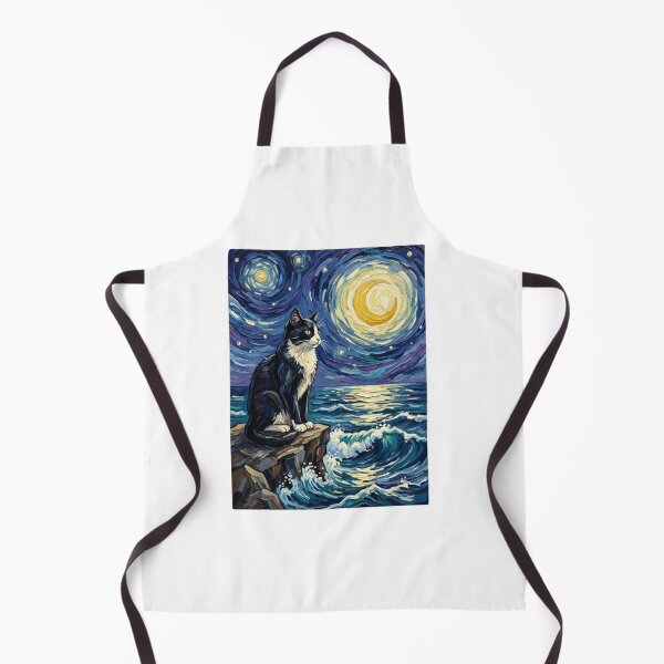 Item preview, Tuxedo Cat Starry Night Ocean Impressionist Art designed and sold by SiarheiYur.