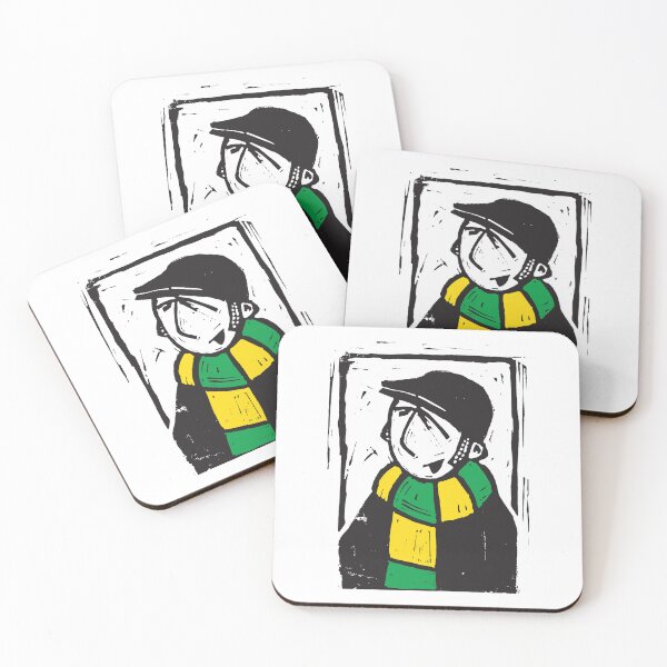 Item preview, Classic Football Fan Illustration | Retro Terrace Supporter | Green & Yellow Scarf - Lino designed and sold by GWARTGB.