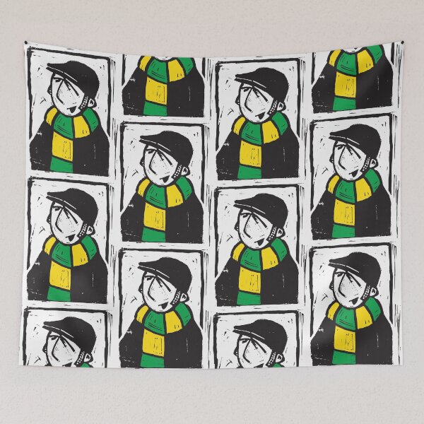 Item preview, Classic Football Fan Illustration | Retro Terrace Supporter | Green & Yellow Scarf - Lino designed and sold by GWARTGB.
