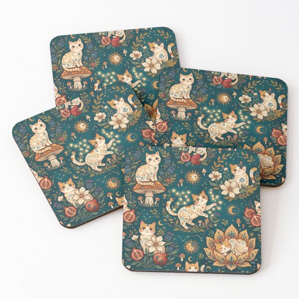 Item preview, Cute Floral Cat Pattern | Boho Folk Art Cats designed and sold by Iampoji.