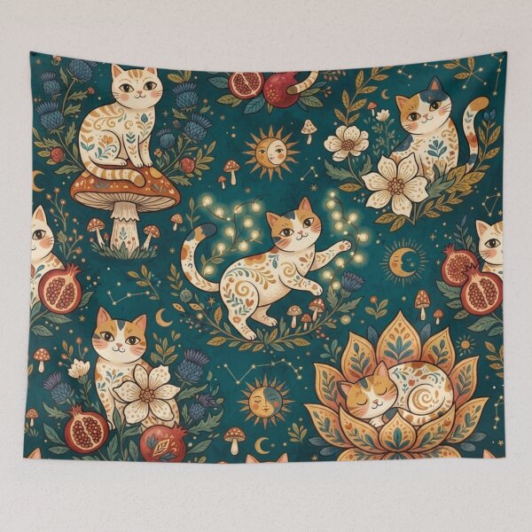 Item preview, Cute Floral Cat Pattern | Boho Folk Art Cats designed and sold by Iampoji.